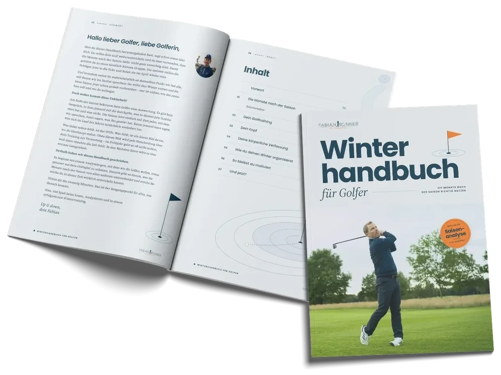 Aufgeschlagenes Winterhandbuch für Golfer